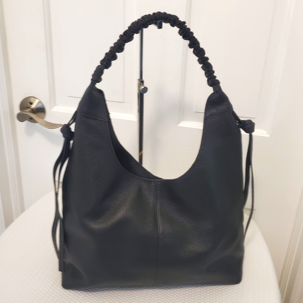 EC Laggo Black Pebble Grain Leather Hobo Style Shoulder Bag